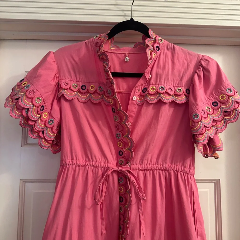 CeliaB Alvis Embroidered Scalloped Midi Dress Fuschia Pink - Tuckernuck - Picture 5 of 5
